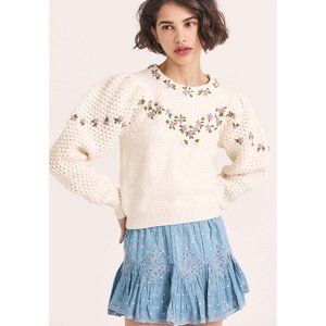 $465 LoveShackFancy Kenzly Embroidered Dotty Pullover Sweater Size XL NWT